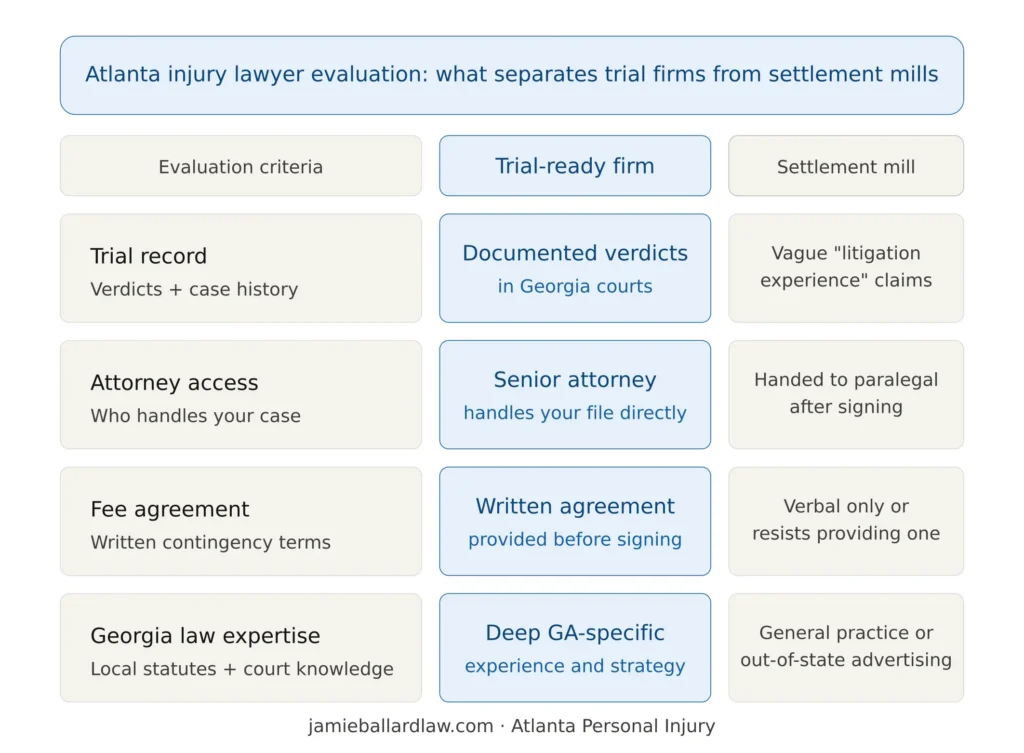 atlanta injury lawyer trial firm vs settlement mill