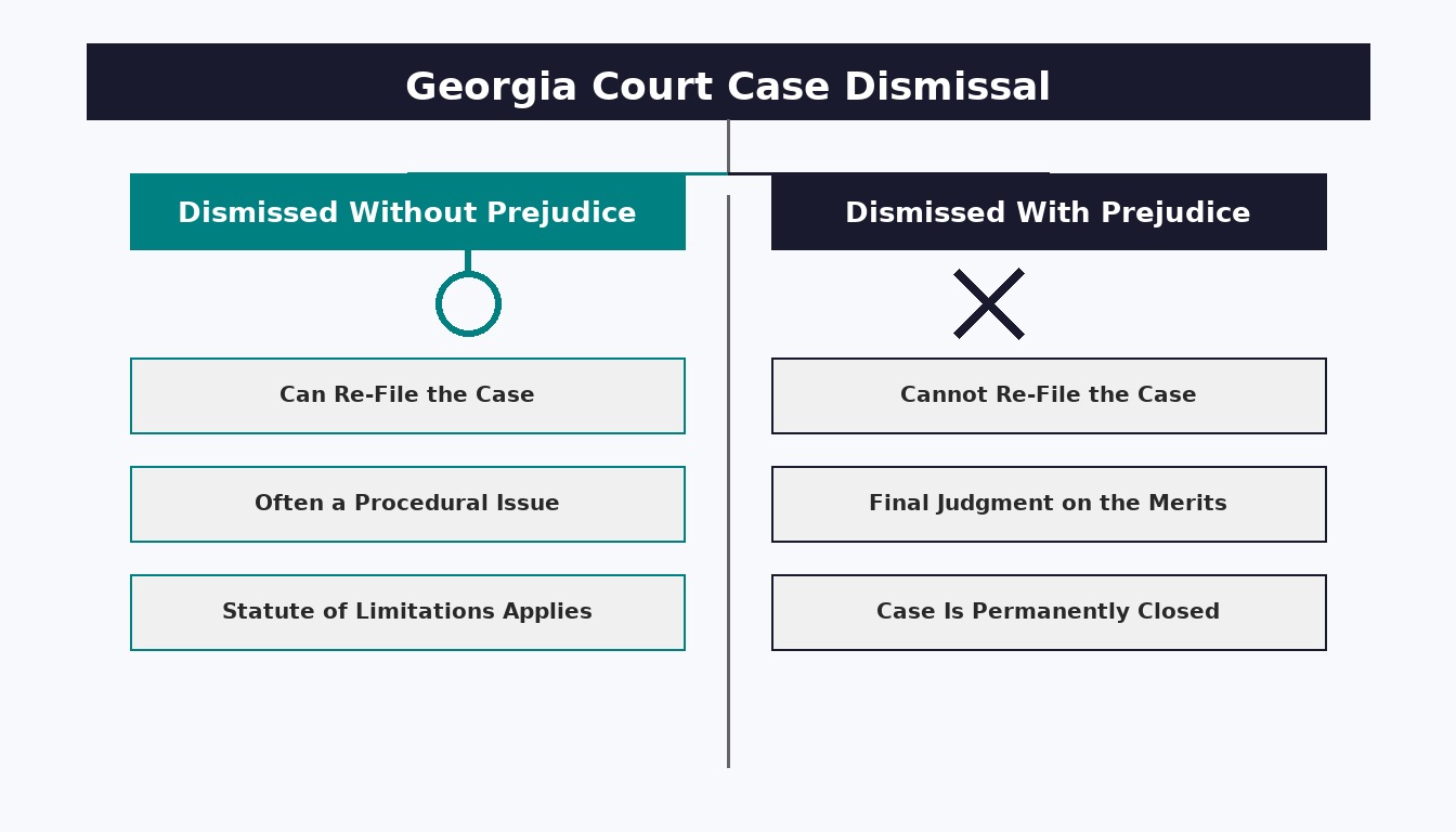 Flowchart showing the difference between dismissed without prejudice and dismissed with prejudice in a Georgia personal injury case