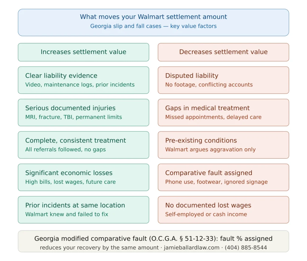 walmart slip fall settlement factors increase decrease georgia