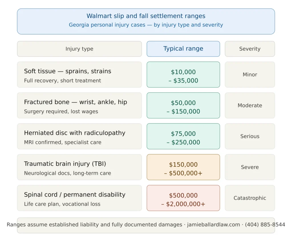 walmart slip fall settlement ranges georgia