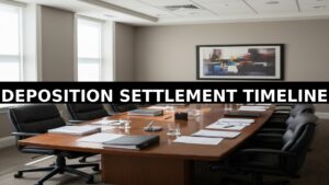 Georgia deposition room with conference table and legal documents for settlement timeline guide