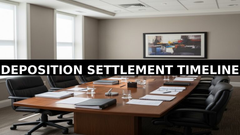 Georgia deposition room with conference table and legal documents for settlement timeline guide