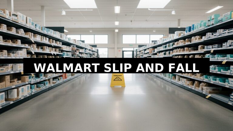 Retail store aisle with wet floor sign representing Walmart slip and fall settlement cases in Georgia